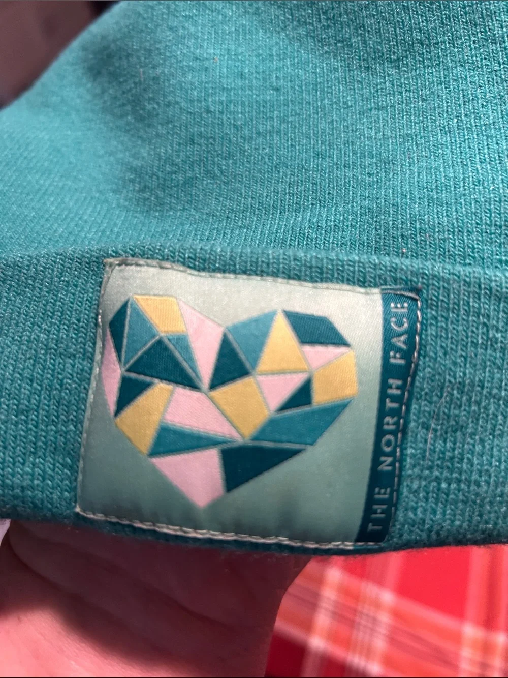 The North Face Teal Kids Knit Beanie with Geometric Heart Patch